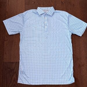 Collars & Co. Performance Polo - Men’s Medium - Blue Windowpane Grid
